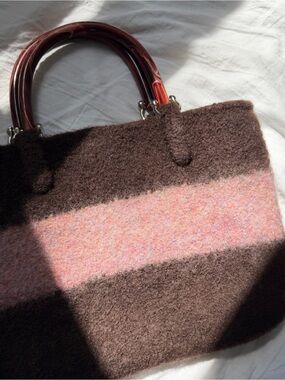 Artisanal Merino Wool Bag | Rare One Piece Marbled Amber Handles
